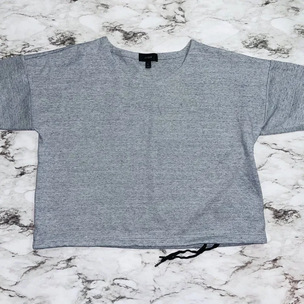 J. Crew Short Sleeve Sweater Drawstring Grey Women XL Comfy Preppy Boho Active